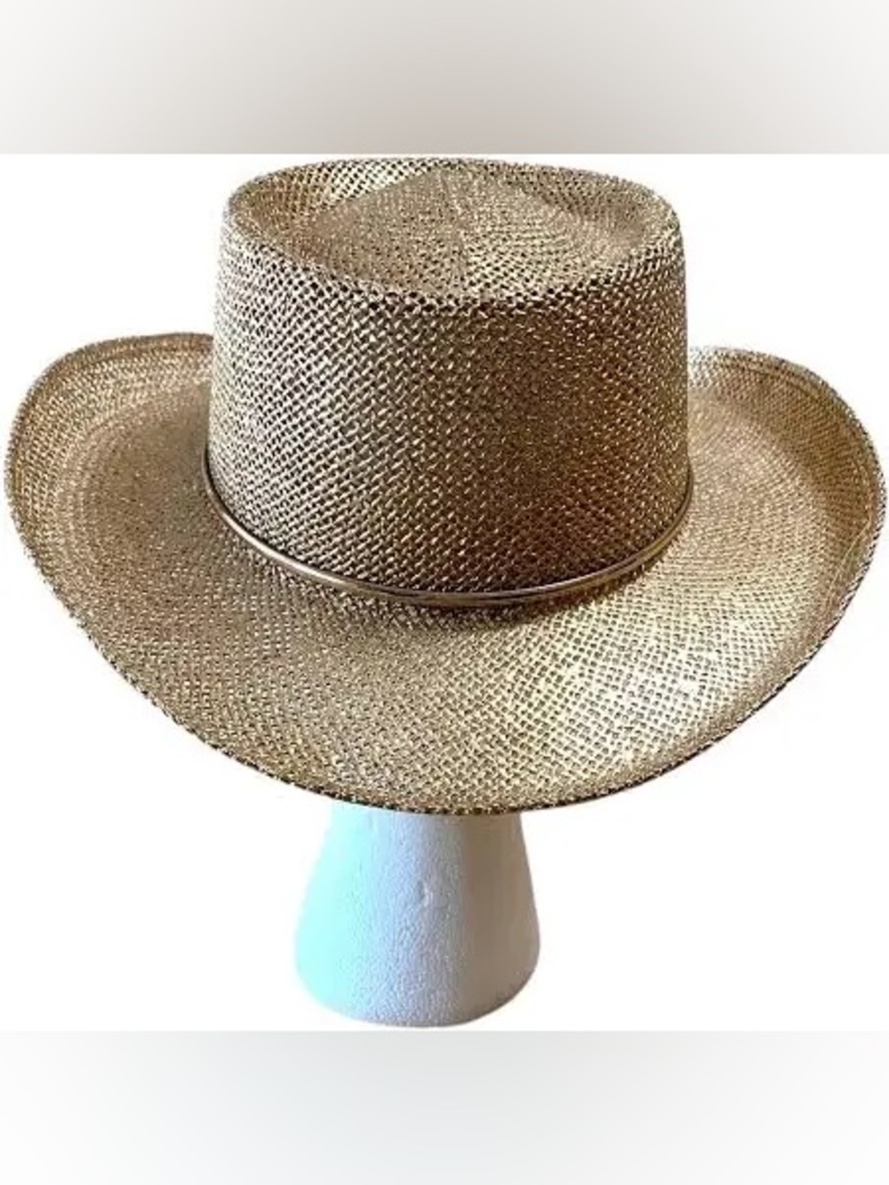 Vintage JHats Mexico Metallic Gold Straw Panama/ Cowboy Hat Size S